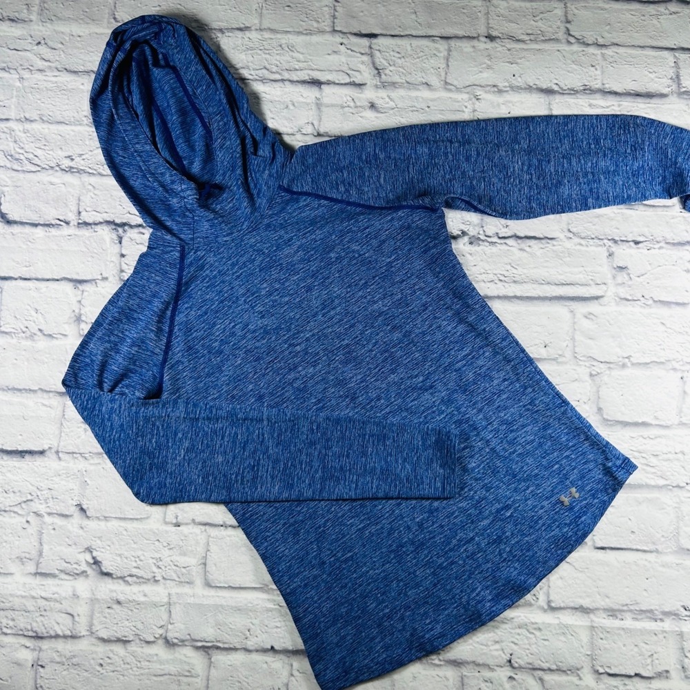 Under Armour Womens Blue Heathered HeatGear Fitted Hooded Shirt Small Athleisure